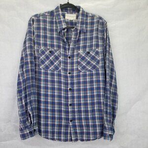 DENIM & SUPPLY Polo Ralph Lauren Button Up Shirt Men L Plaid Blue Flannel Cotton